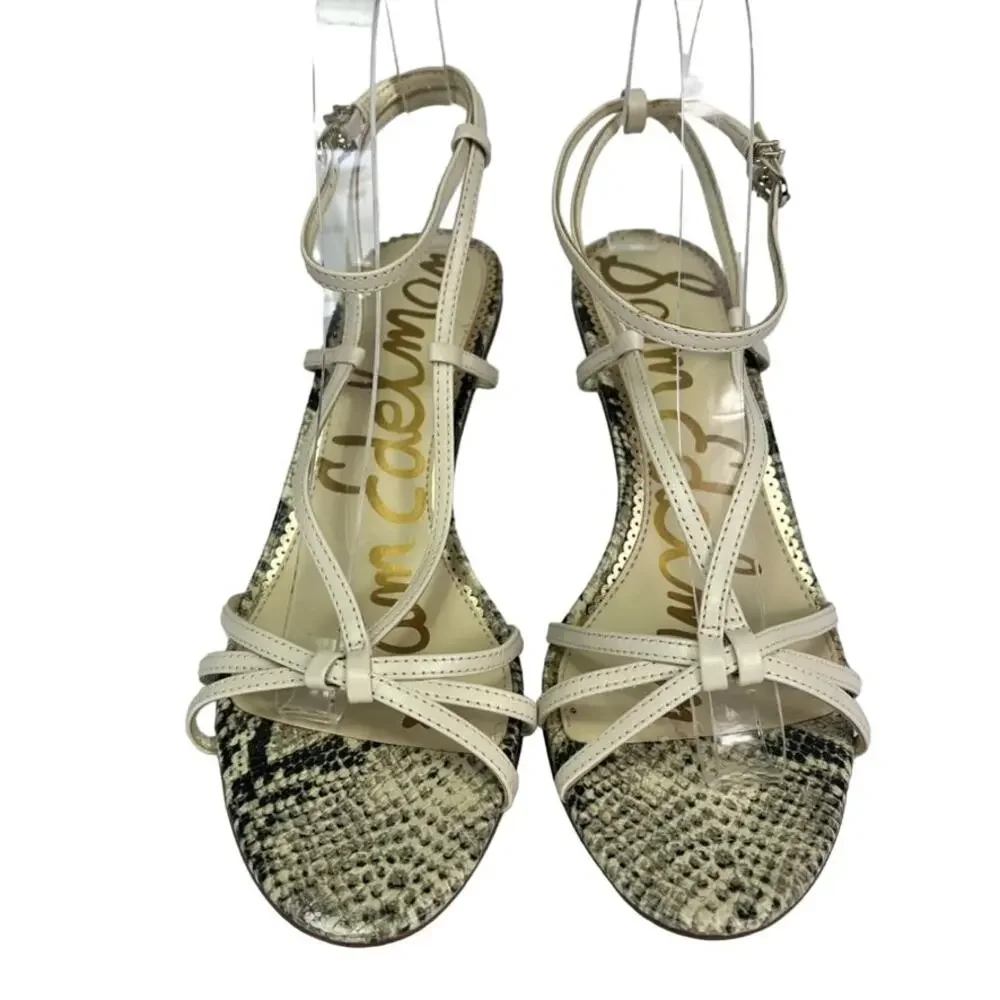 SAM EDELMAN Sandal Shoes Womens 8 Pippa Heeled Strappy Snake Footbed Cream
